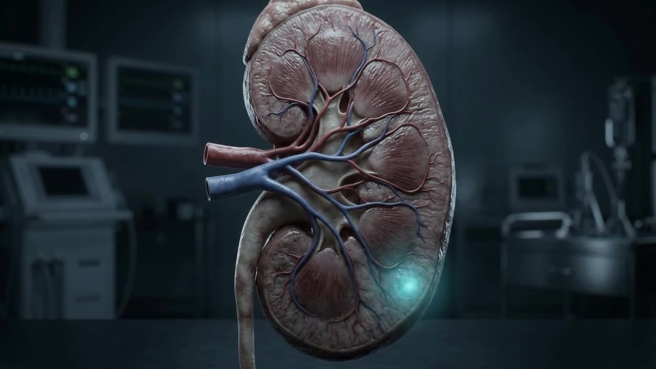Animazione medica 3D dell'anatomia del rene umano