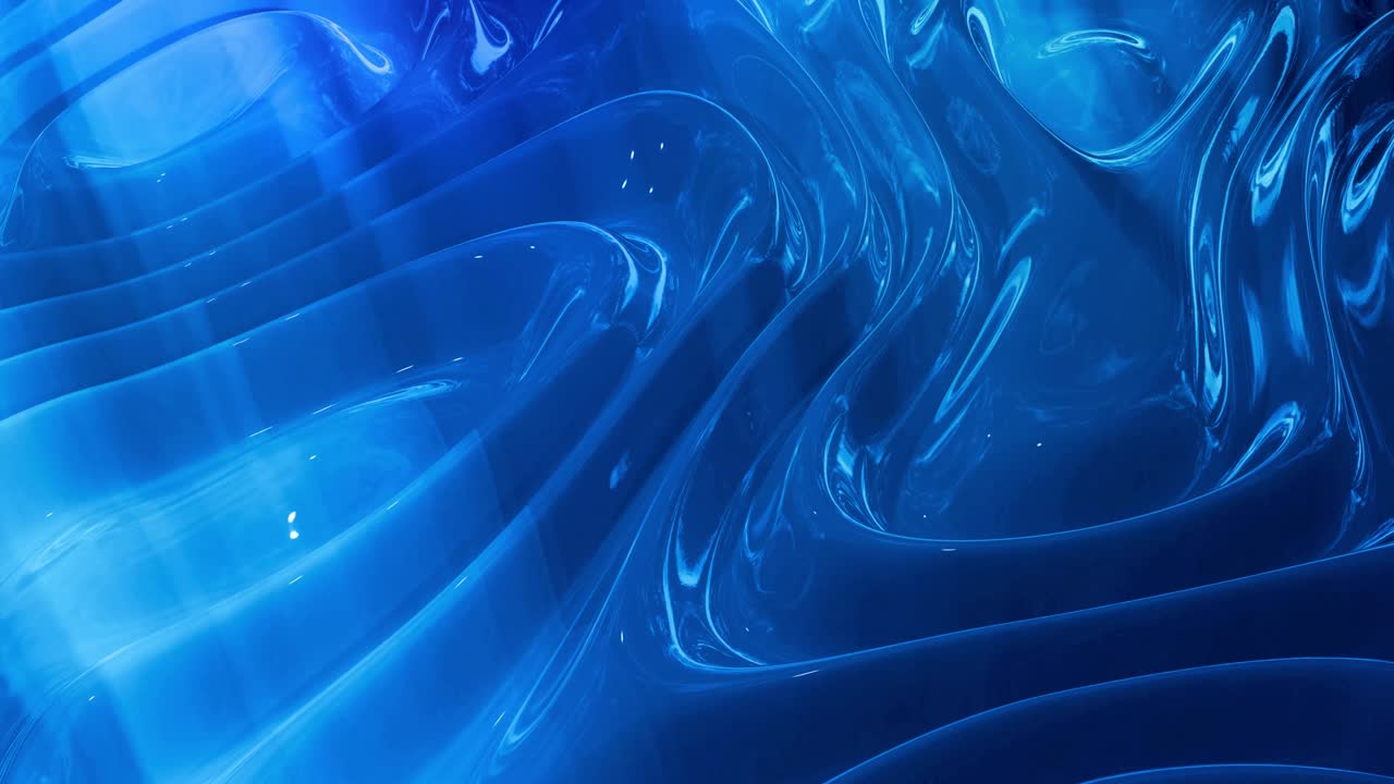 반이는 반이는 표면에 파란색 패턴을 가진 물결 모양의 추상적인 액체 배경; 포일 또는 반이는 유리 표면과 같은 점성 파란 액체; 아름다운 창의적인 축제 배경; 간단한 밝은 bg.