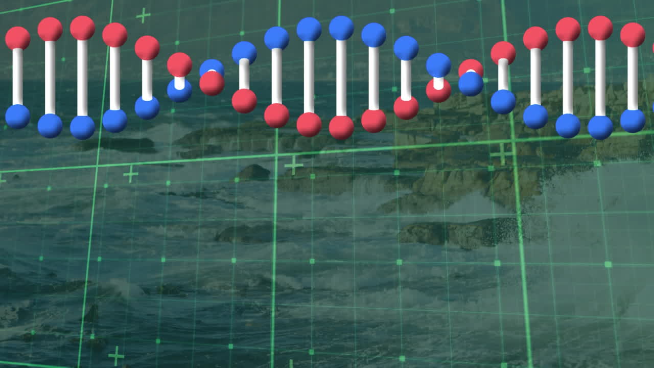지형 위의 dna 가닥의 애니메이션