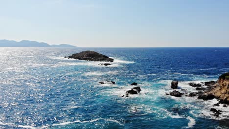 small rocky isles by the jerusalem beach in kefalonia greece - aerial shot