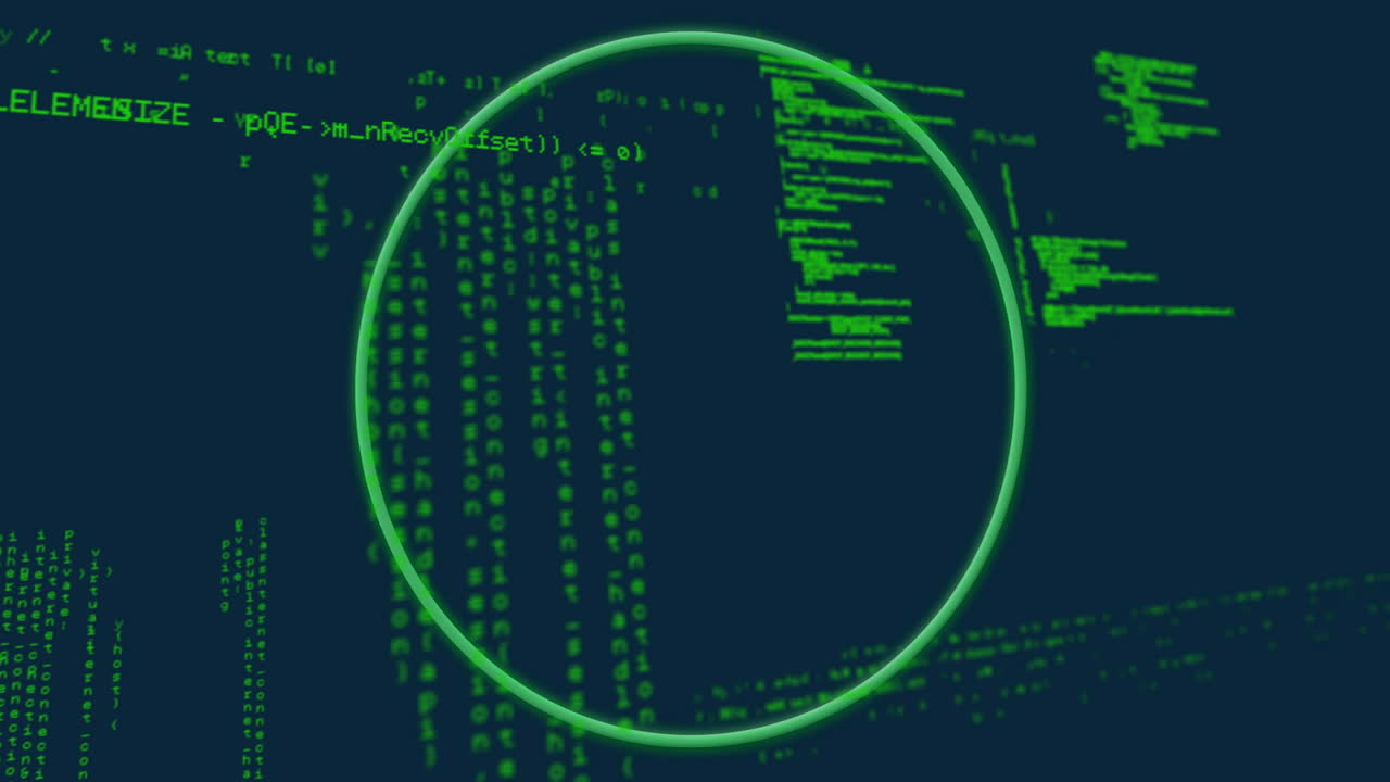 Green circle animation over digital matrix background