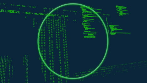 green circle animation over digital matrix background