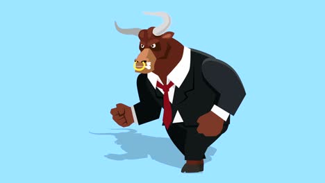 cartoon isolated angry minotaur bull market concept businessman broker walk cycle animation/ includes luma matte.