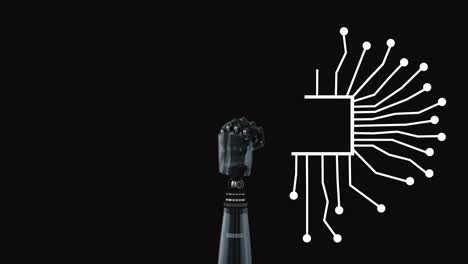 animación del procesamiento de datos sobre el brazo del robot y el fondo oscuro