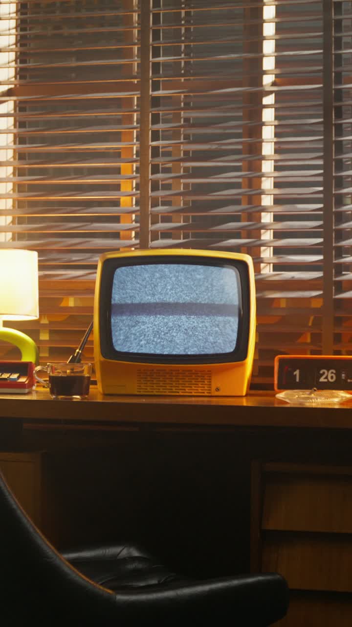 Vintage Retro TV with Static on Desk