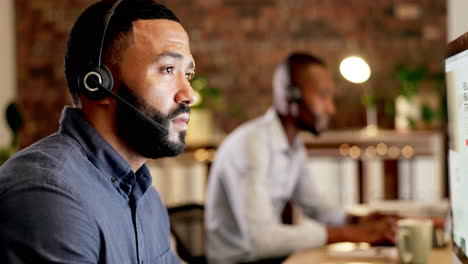 businessman, call center and headache in stress