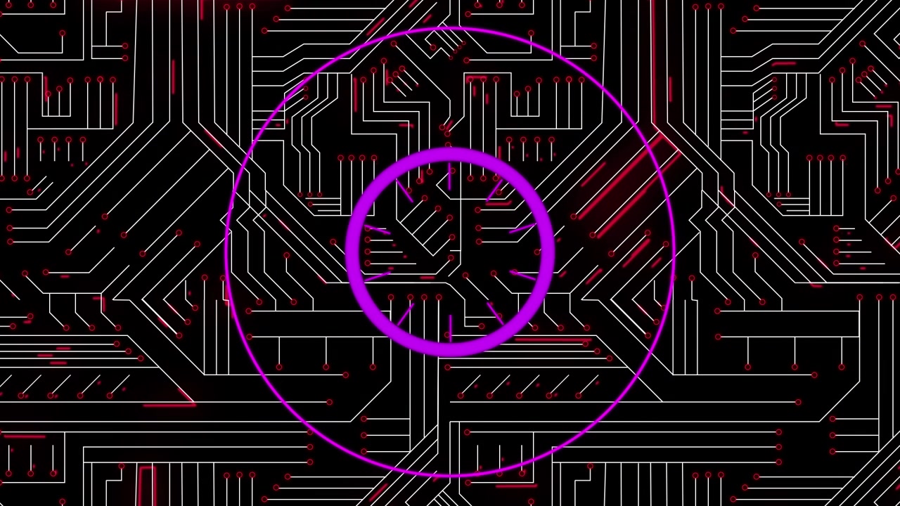Animation of purple shapes and network of connections on black background