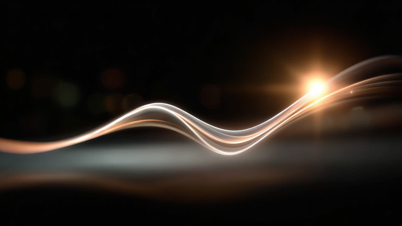Ondas de luz abstratas criando padrões fluidos na escuridão, exibindo a beleza do movimento e da cor com um brilho deslumbrante contra um plano de fundo escuro