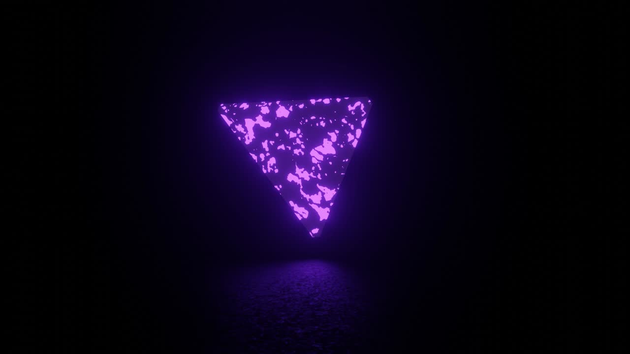 Abstract pyramid with neon glowing spots in a dark space. Seamless loop abstract motion graphic concept scene
