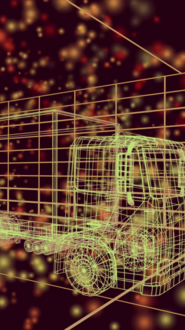 검은색 배경에 트럭 프로젝트 위에 노란색 점의 애니메이션