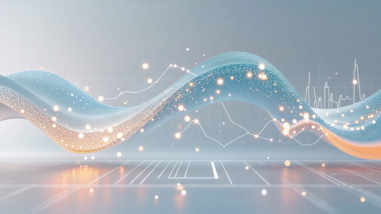 Abstract Digital Wave with Glowing Particles and Data Flow