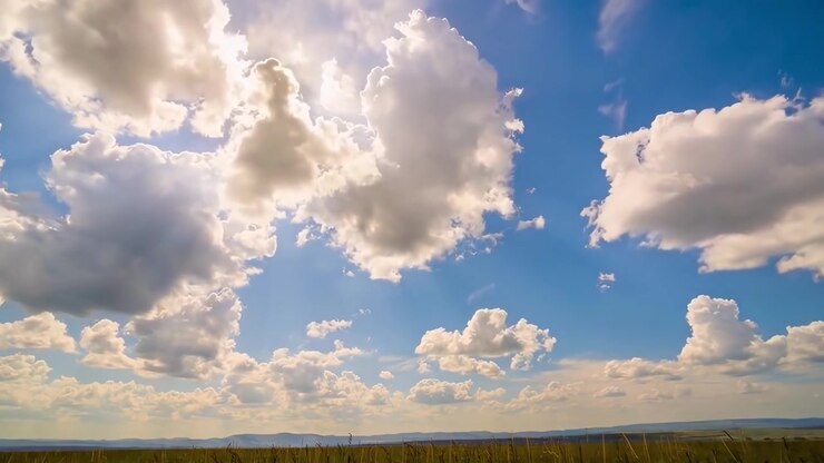 Timelapse van pluizige wolken die over een gouden tarweveld bewegen