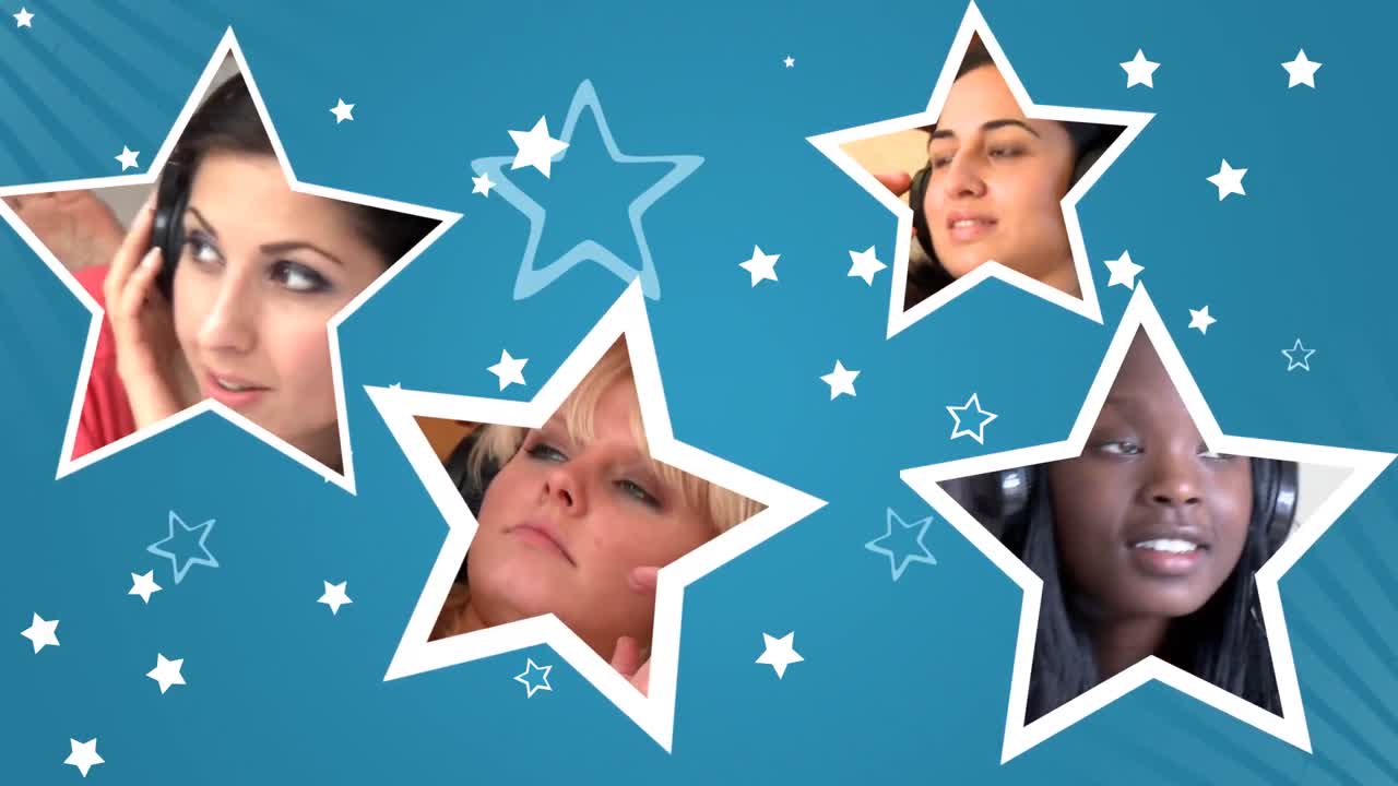 animación de stock de mujeres escuchando música