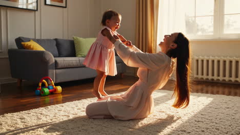 joyful mother and child playing at home