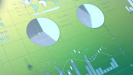 animation of financial data processing over green background