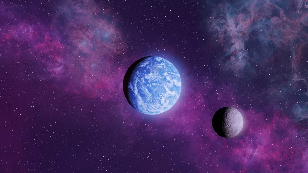 Earth and Moon in a Colorful Nebula