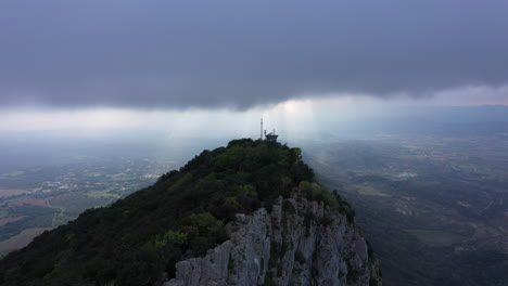 Pic-Saint-Loup-mount-dramatic-aerial-shot-stormy-weather-cloudy-shot-sunset