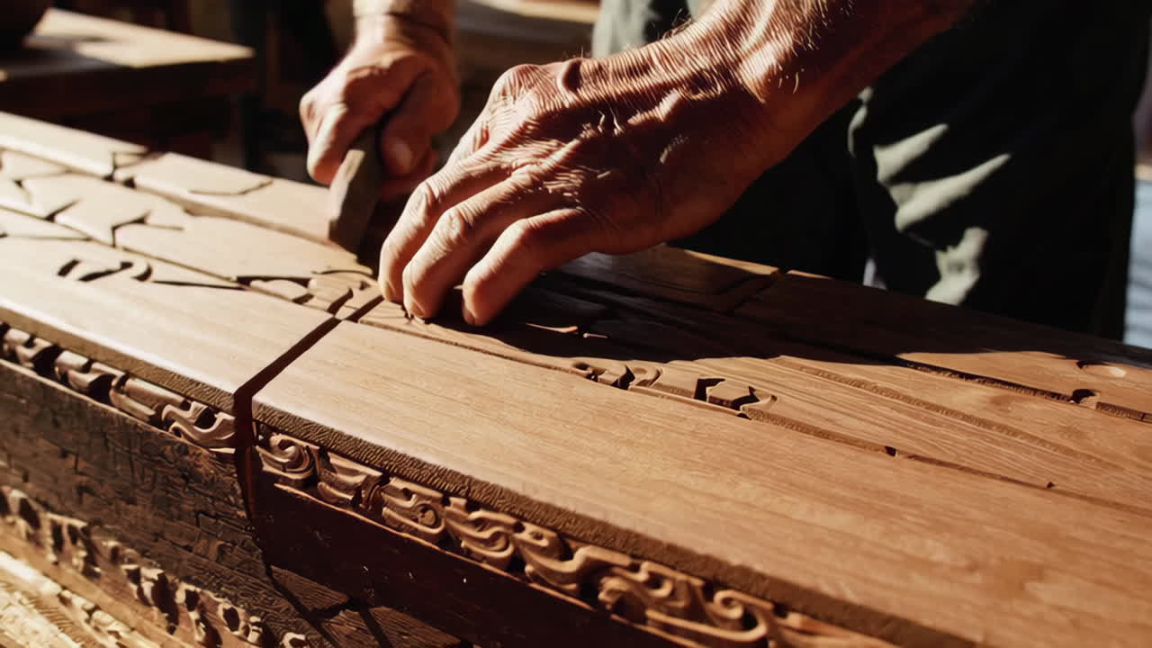 Close-up of a Craftsman Carving Wood