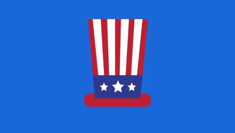 Animation-of-american-flag-top-hat-on-blue-circle-and-white-background
