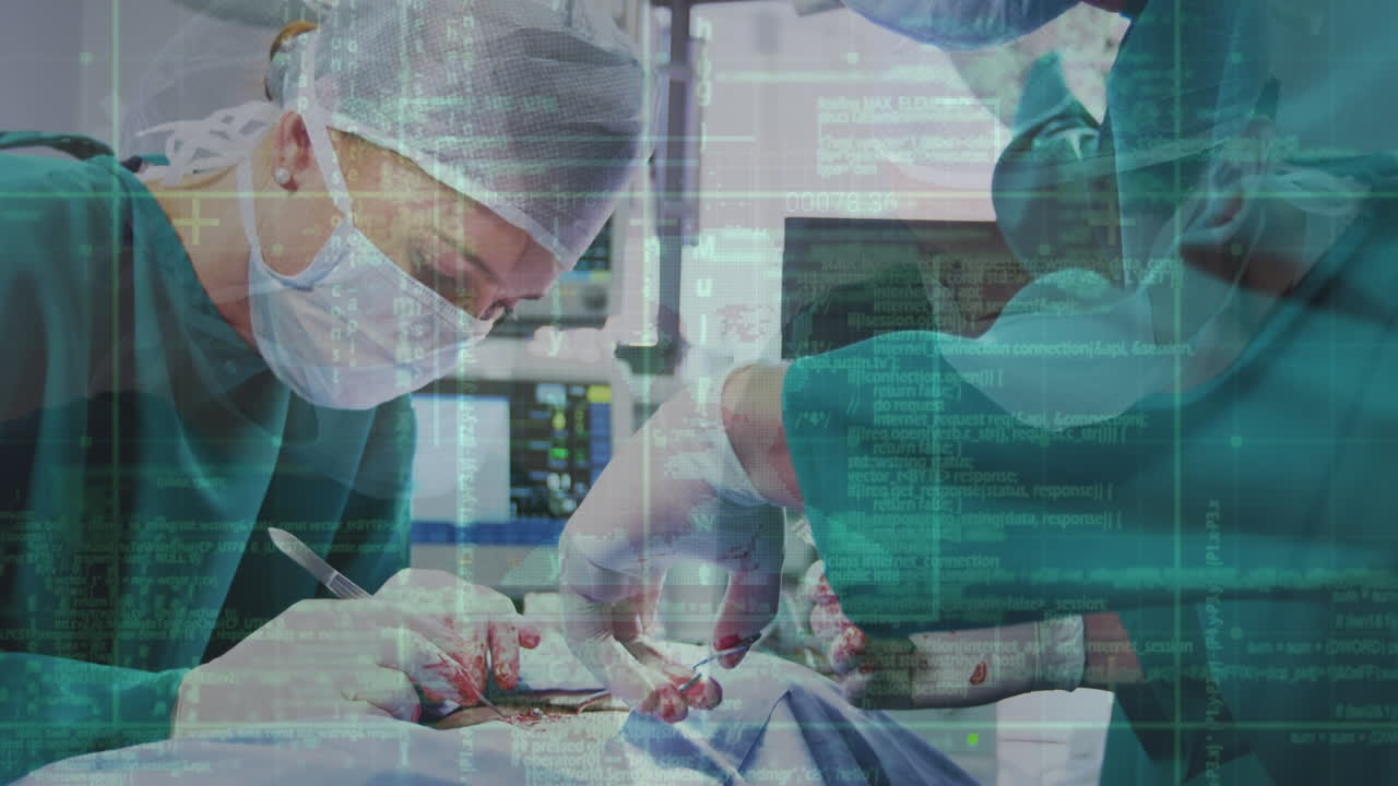 animación de células covid sobre los médicos en el hospital