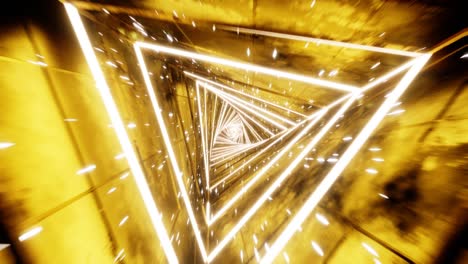 flying through endless luminous tunnel. construction with golden glowing hexagons. hyperloop. 3d rendering illustration. background pattern for design . loops video.