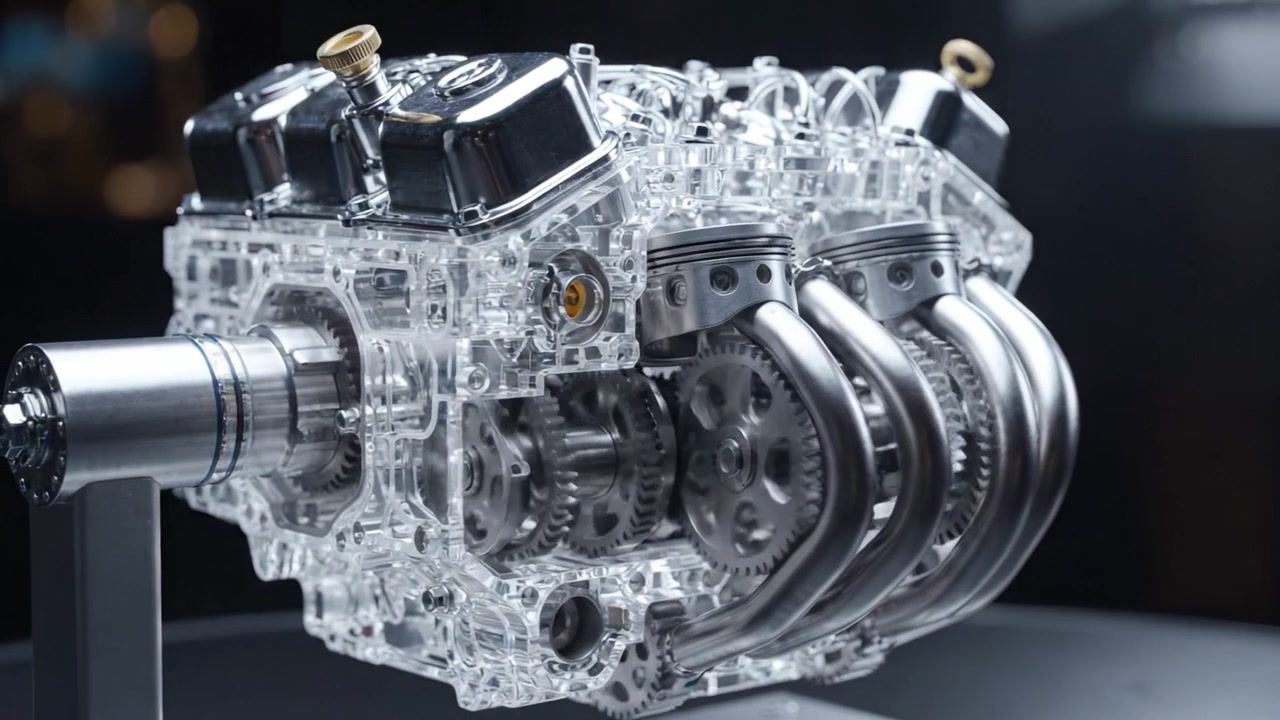 Un'esplorazione dettagliata di un motore trasparente ad alte prestazioni: uno sguardo al design meccanico e all'innovazione ingegneristica