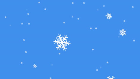 digital animation of multiple snowflakes icons falling against blue background