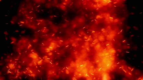 abstract animation of red and orange fire with ember particles randomly moving on a black background