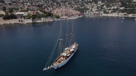 three-masted schooner in the bay of villefranche-sur-mer, france