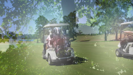 animación de árboles sobre carros de golf en el campo de golf