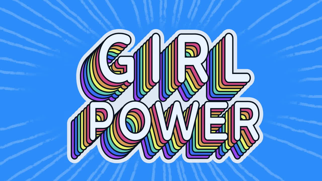 Animação do texto 'girl power' sobre fundo azul