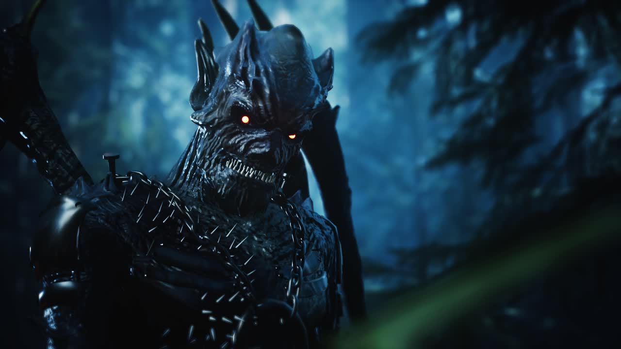 un monstruo vampiro acecha en el bosque oscuro, buscando su próxima presa bajo el cielo iluminado por la luna.