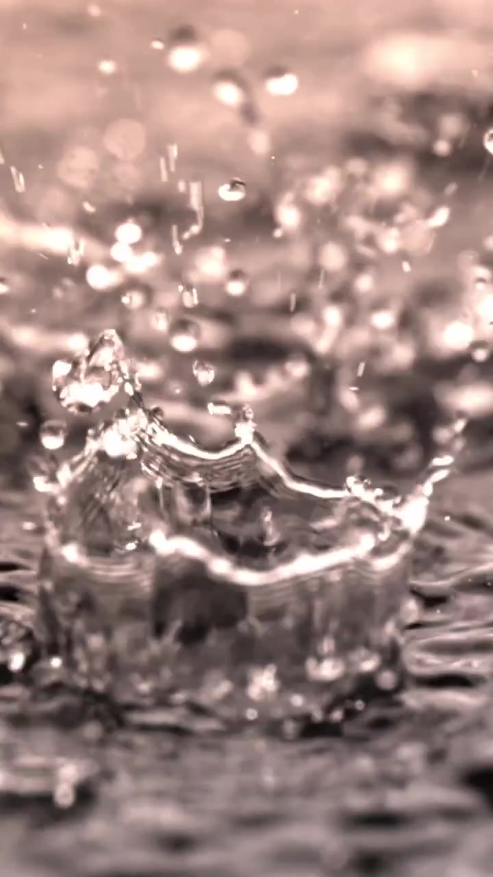 Gocce d'acqua che schizzano su una superficie liquida al rallentatore