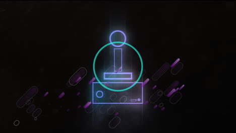 controlador de videojuego icono de neón retro contra rastros de luz púrpura sobre fondo negro