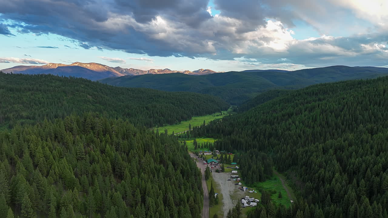 Small Village Through Dense Thicket Mountain Ridge. Timelapse
