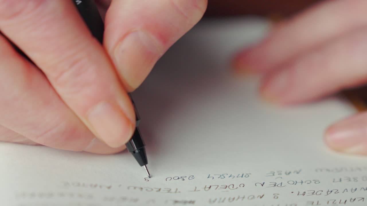 Detailed shot of a person writing coded notes in a diary, implying secrecy, espionage, or hidden communication. Ideal for thriller, investigation, or conspiracy-driven narratives