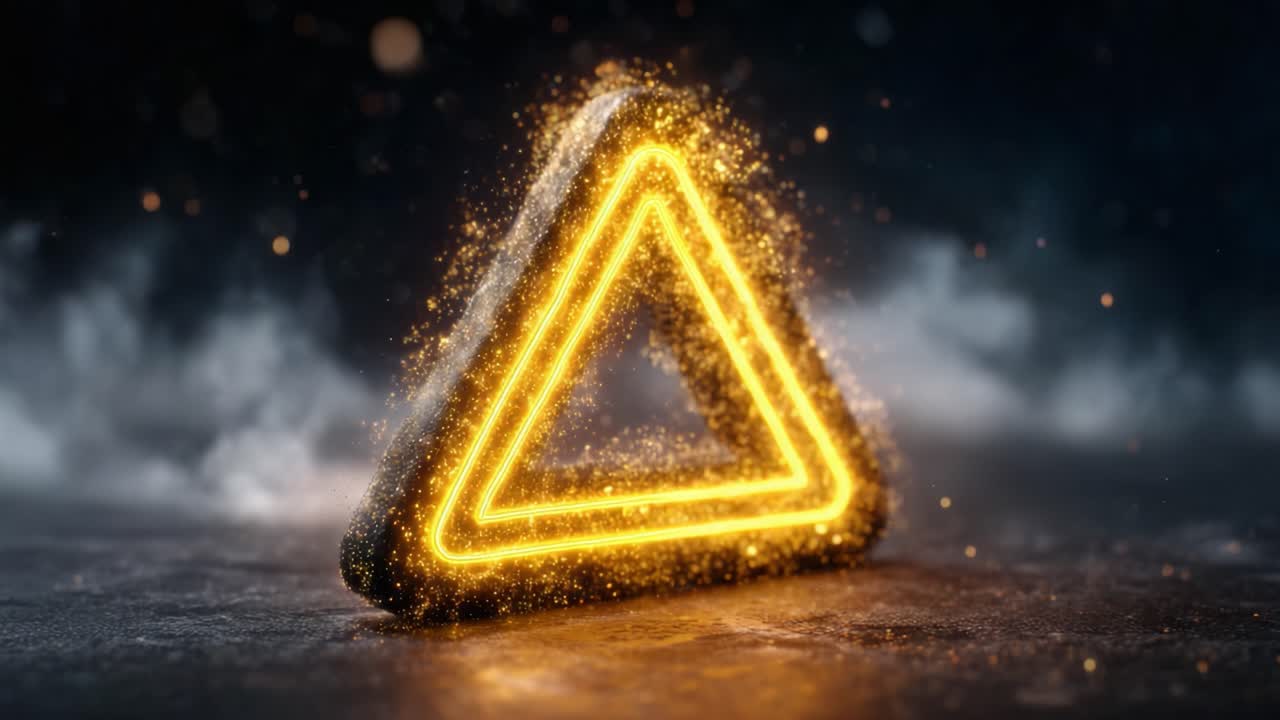 A Stunning Glowing Triangle Formation Surrounded by Dynamic Sparks and Mist, Creating a Striking Visual Contrast in a Dark Atmospheric Setting