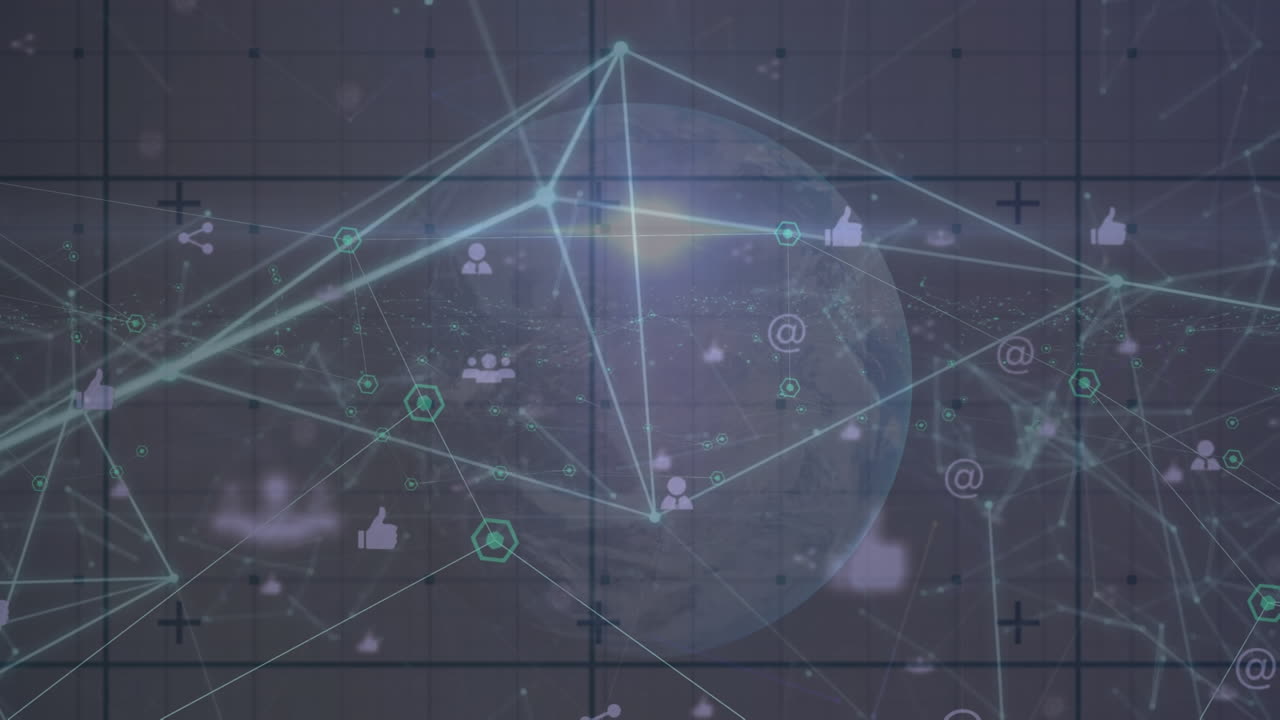 animación de la red de conexiones con iconos en todo el mundo