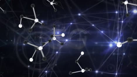 Animation-of-molecules-falling-over-network-of-connections-on-violet-background