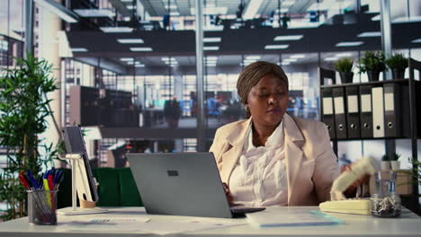 business woman on phone call in modern office