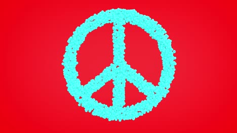 3d looped animation of peace symbol. small balls shapes wavy surface with ripples. trendy vibrant texture, motion graphic design, colored bright texture.