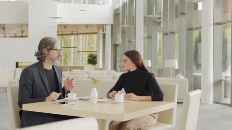 business partners chatting at restaurant