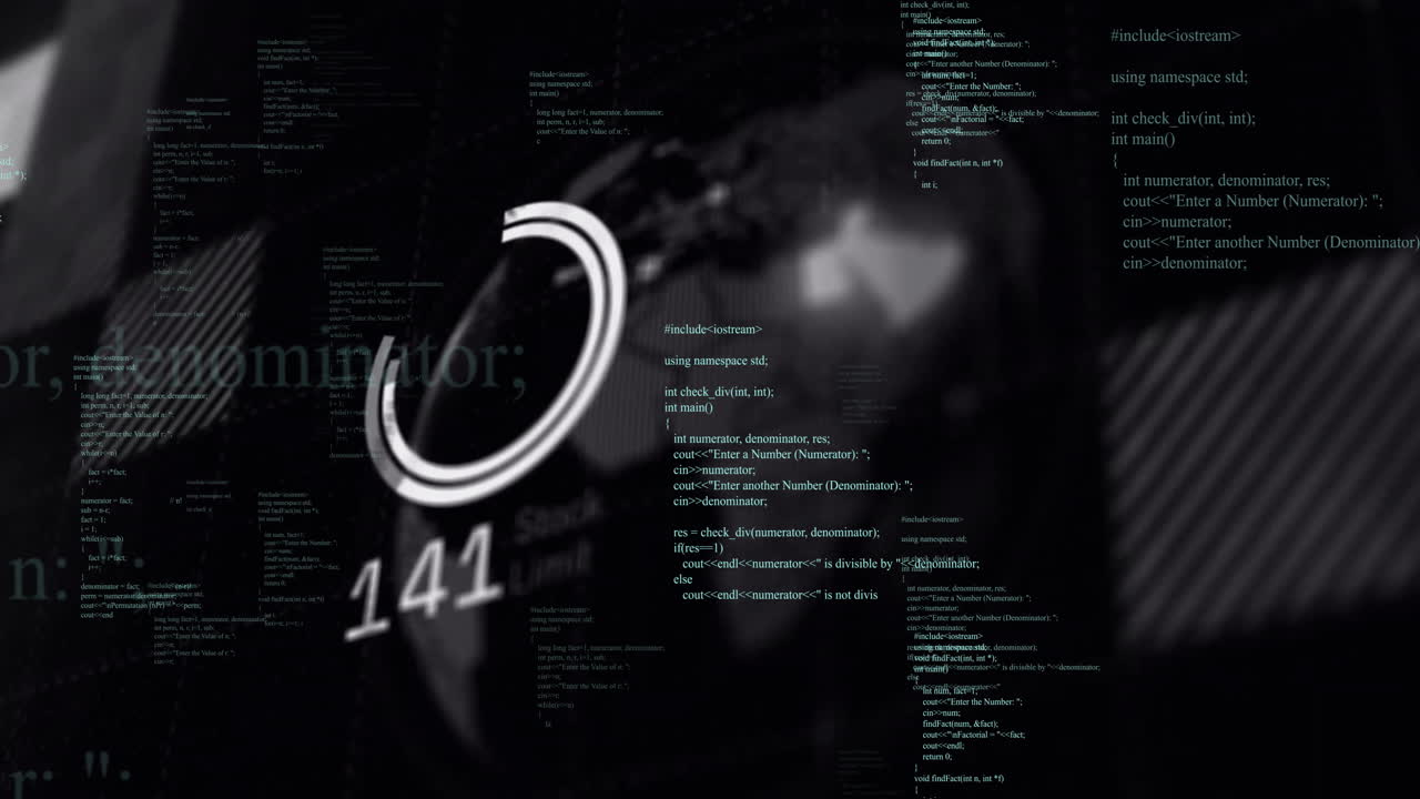 Animation of data processing and globe over black background