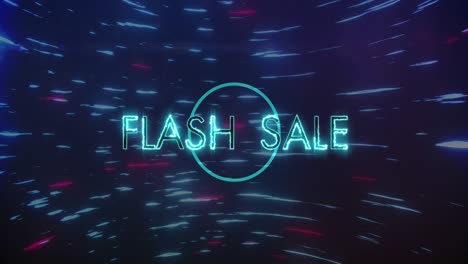 Animation-of-flash-sale-text-and-circle-on-light-trails-black-background