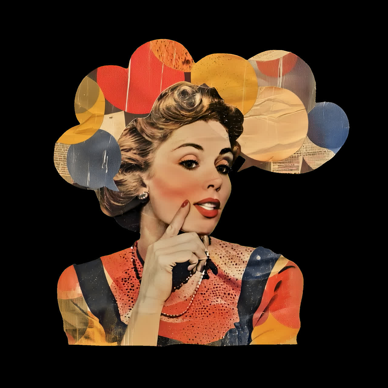 Retro Woman Thinking with Speech Bubbles