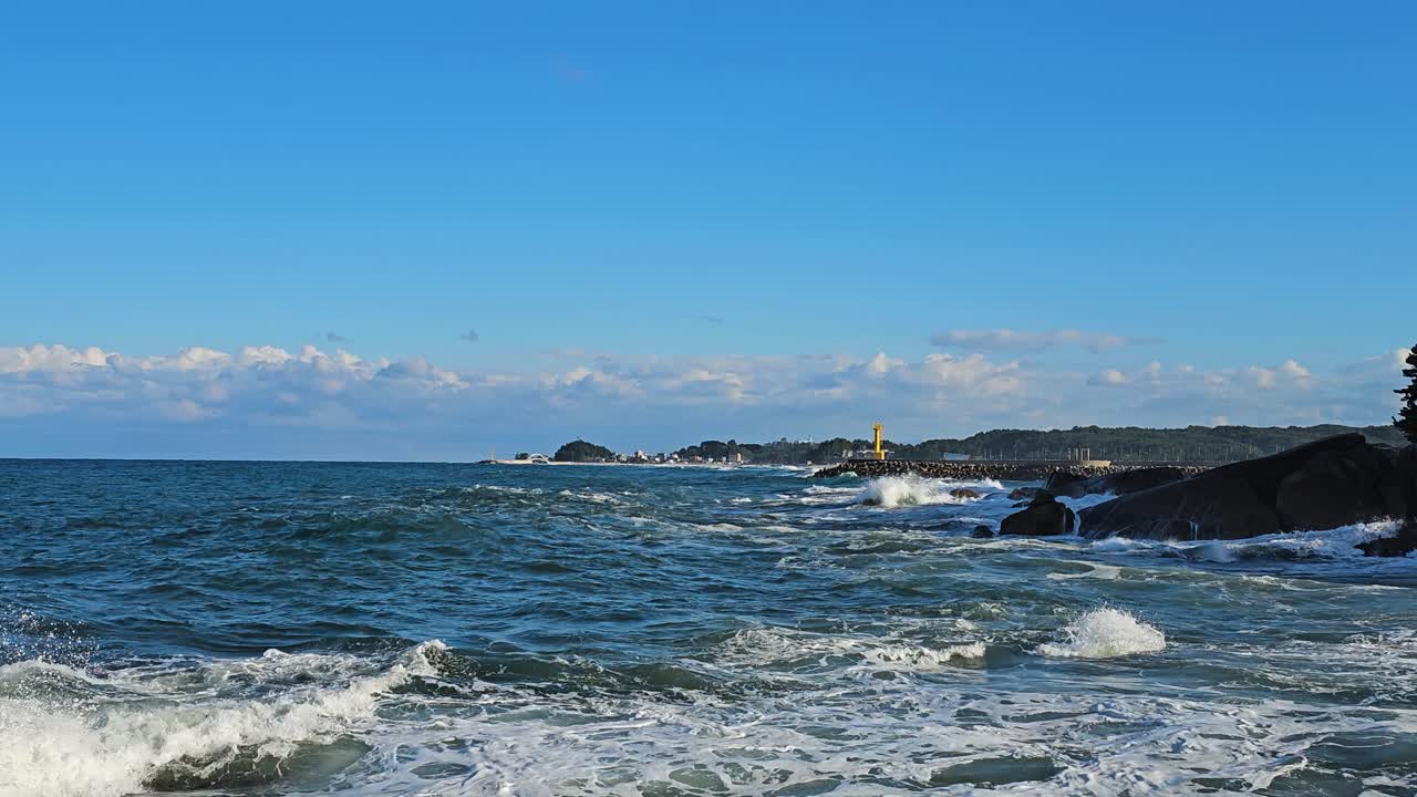 Ocean Waves Crashing on Rocky Coast