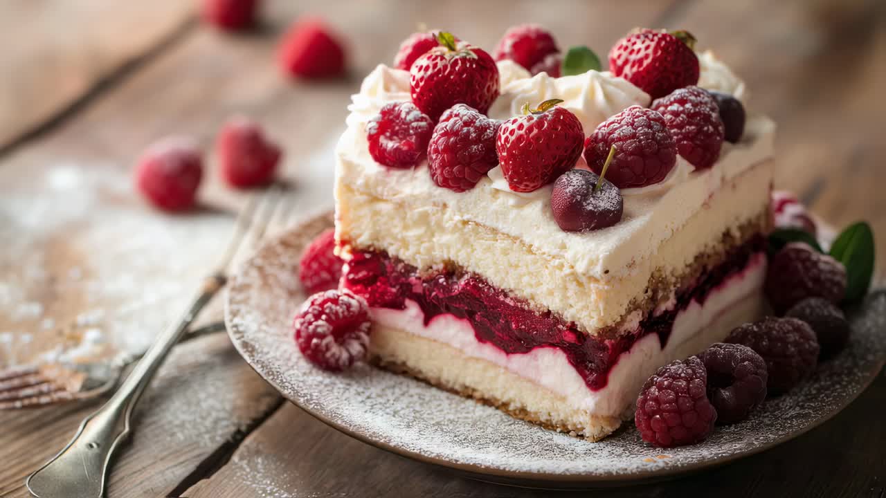 Delicious layered cake with fresh berries