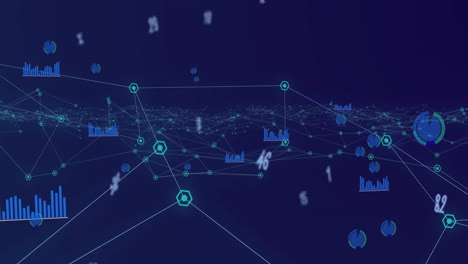 animation of numbers changing data processing against network of connections