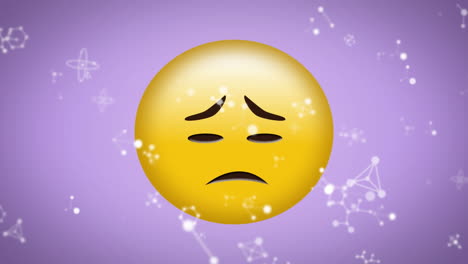 animation of white networks moving over sad emoji on lilac background