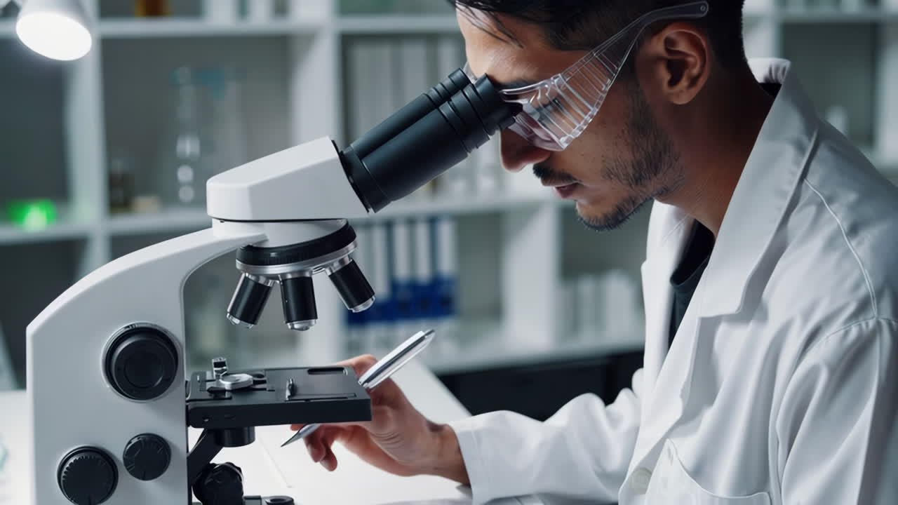 Scientist working with a microscope in a laboratory